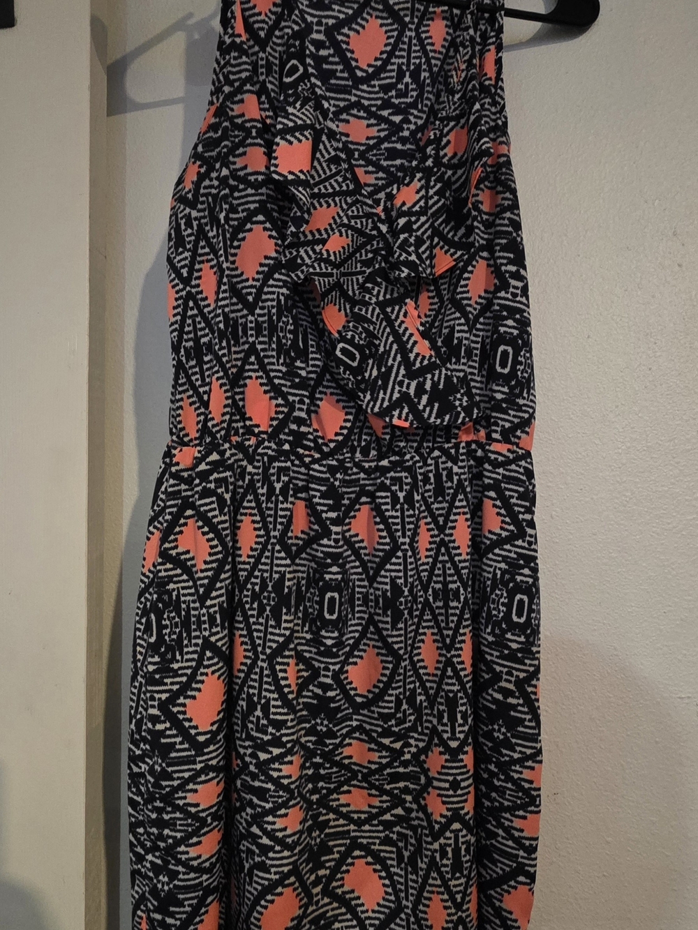 Collective Concepts Black and Coral Geometric Maxi Skirt
